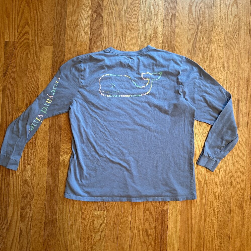 Long Sleeve by Vineyard Vines Men's Shirt- Purple with Tie Dye Whale Outline